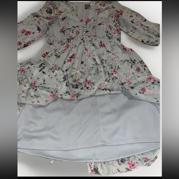 Taylor, green floral smocked Knee Length Dress, size 8, Elbow Balloon Sleeves - Picture 6 of 8